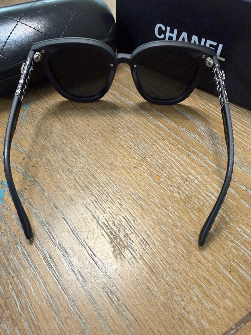 CHANEL Black Monogram Arm Sunglasses with Case - Picture 9 of 9
